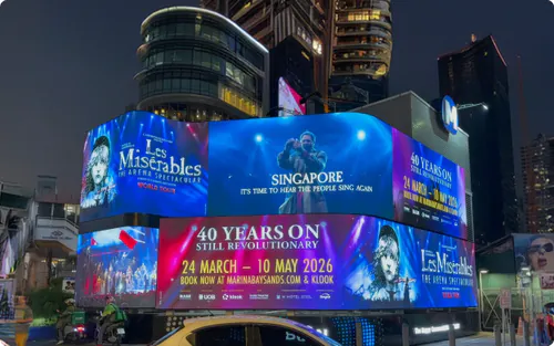 Les Misérables Singapore campaign on LED screens in Bangkok, Thailand