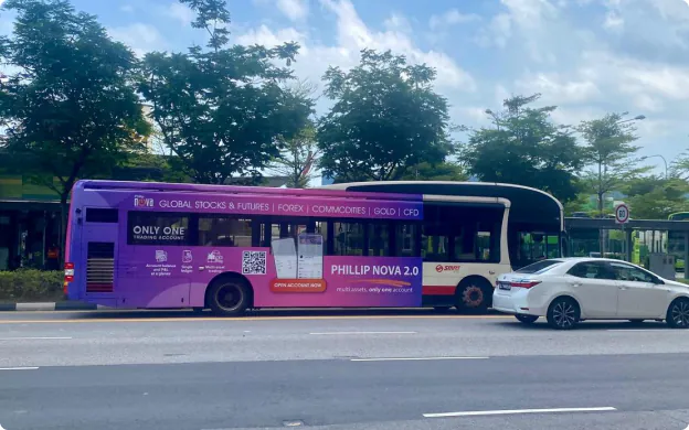 Phillip Nova bus advertising wrap on a public bus in Singapore